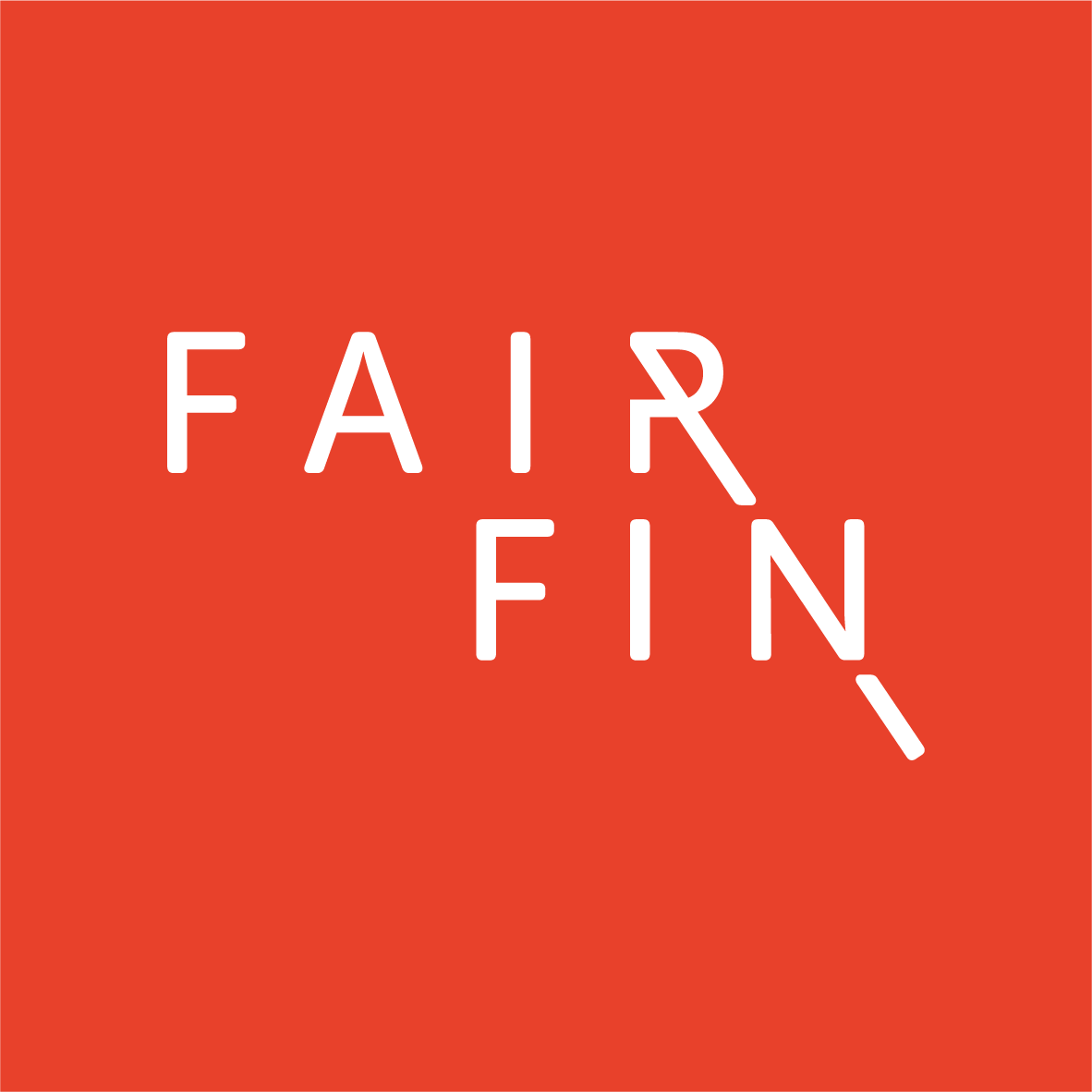 FairFin logo op rode achtergrond